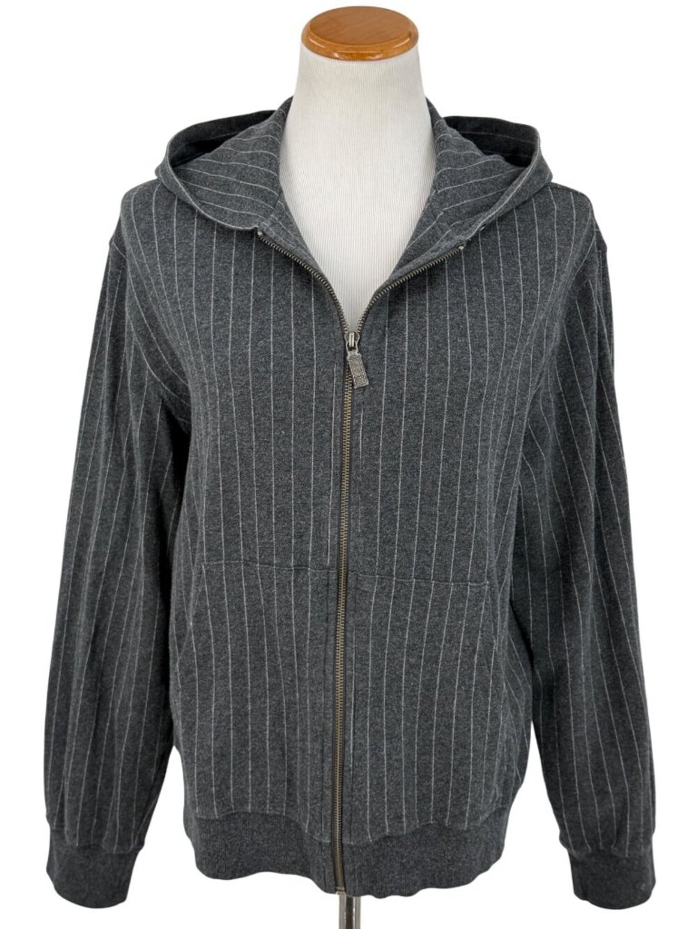 Michael Kors Women’s Gray White Pinstripe Zip Up Hoodie Sweatshirt Streetwear L